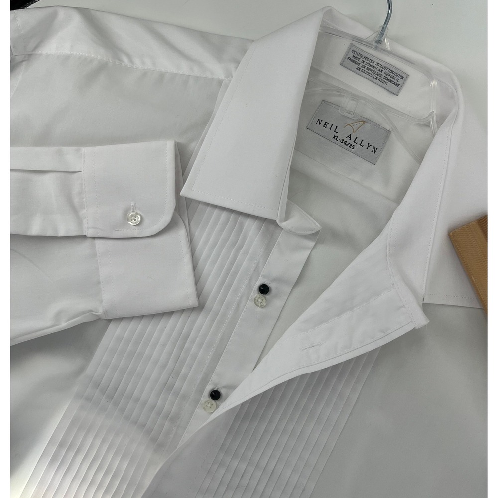 Neil Allyn‎ Mens White Pleated Front Tuxedo Shirt XL 34 35 Long Sleeve Formal